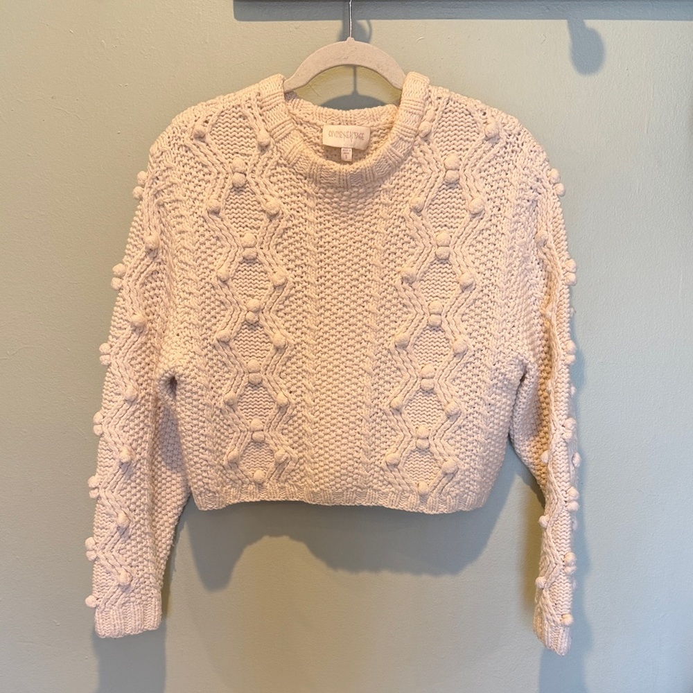 Divine Hertitage Pom-Pom Cable Knit Crewneck Sweater - Ivory